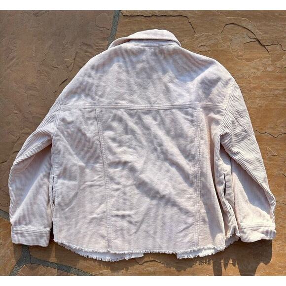 ZARA Oversized Corduroy Raw Hem Jacket Ribbed Pockets S Ivory #2351 - Picture 3 of 3